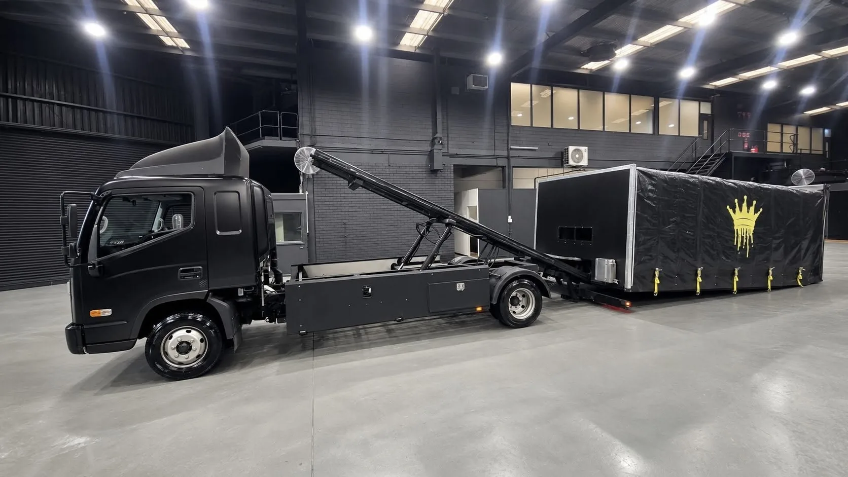 The enclosed body loaded on Haul King's tray in Sydney